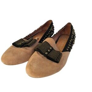 Jeffrey Campbell Ibiza Last ELEGANT SB Studs Bow Flat 9 Tan Black Suede Loafer